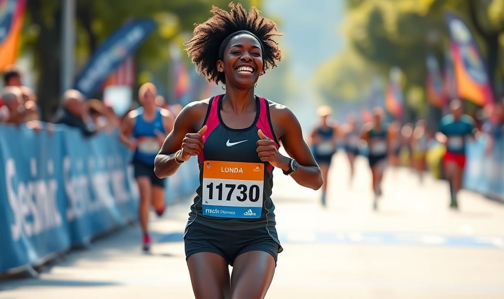 female runner smiling during race