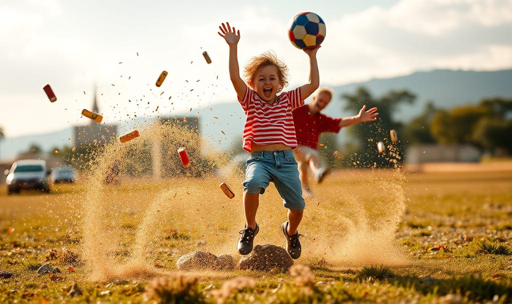 kid playing in sand with soccer ball
